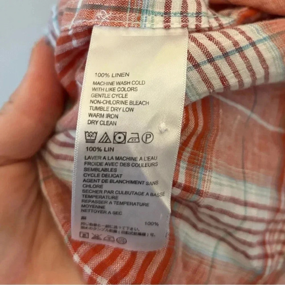 Tommy Bahama Linen Red Orange Peach Plaid Short Sleeve Button Down L - Picture 5 of 5